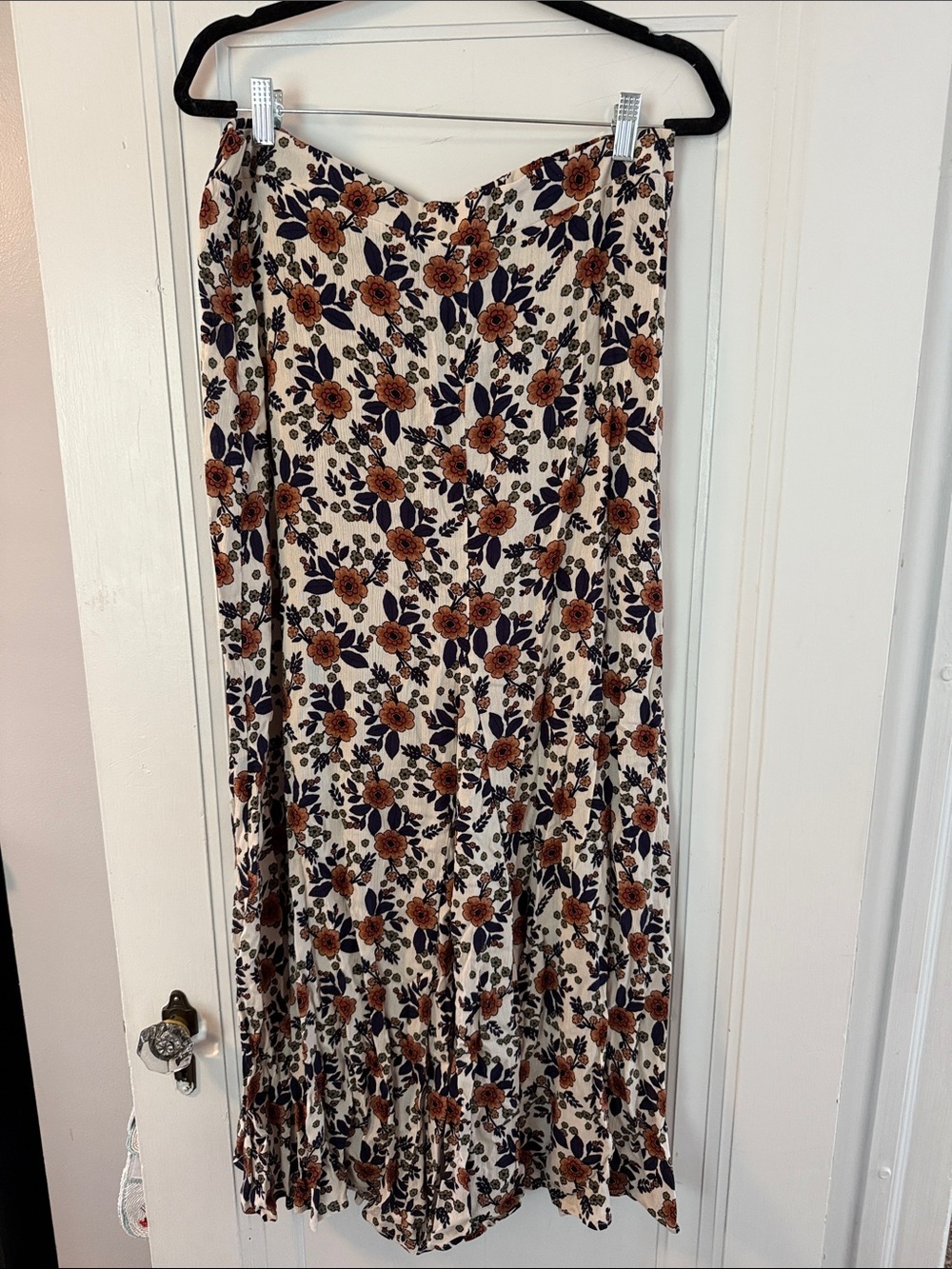 bobeau Cream Maxi Skirt with Rust & Navy Floral Print